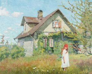 L'ete A La Campagne Pres De St. Petersbourg (jeune Fille Dans Le Jardin) by Alfons Konstantinovich Zhaba