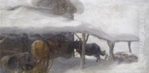 Pferde Im Schneesturm by Alfons Konstantinovich Zhaba