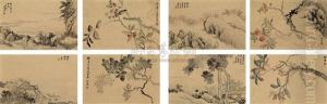Flowers And Landscapes (set Of 4) by Zhang Cining