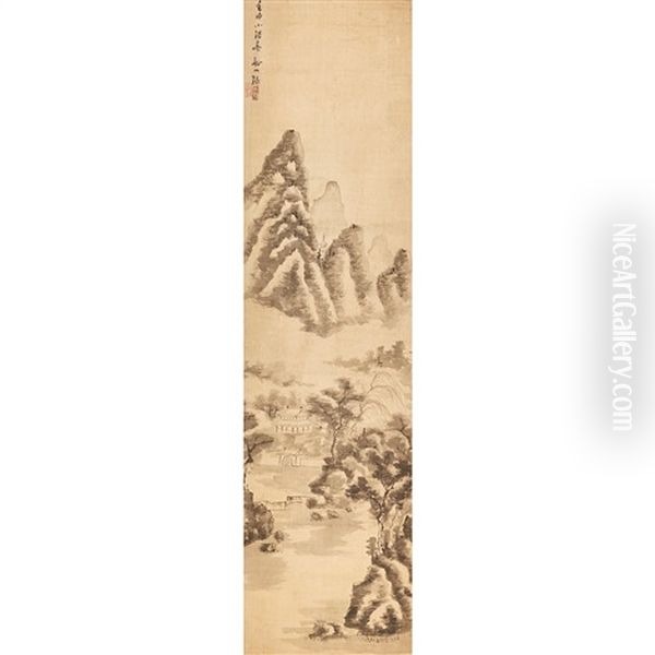 Hanging Scroll, Huts In A Mountain Landscape - view 1