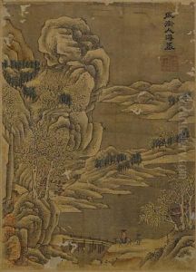 Winter Landscape (+ Calligraphy, Ink On Silk; 2 Works) Winter Landscape (+ Calligraphy, Ink On Silk; 2 Works)