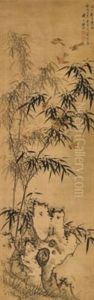 Bamboo, Rock And Sparrows by Zhu Sheng