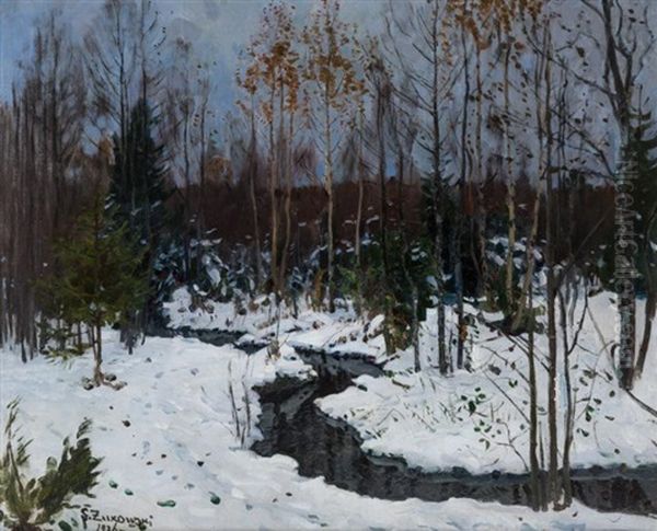 Forest Creek In Winter - view 1