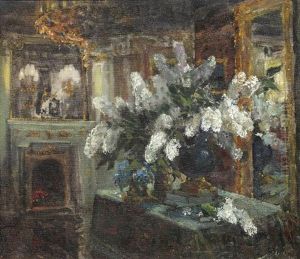 Interior Scene With Flowers, 1928 by Stanislav Yulianovich Zhukovsky
