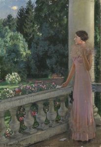 Lady On A Balcony, Podorosk Estate, Belarus by Stanislav Yulianovich Zhukovsky