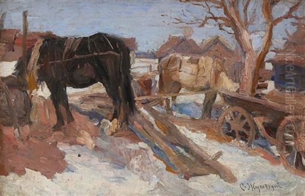 Horse Carriage In A Snowy Landscape - view 1