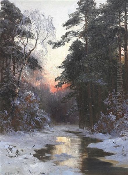 Winter Sunset On A Stream - view 1