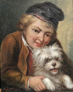 Knabe Mit Hund by Mihaly von Zichy