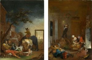 Pair Of Paintings: "der Abend" And "die Nacht" by Januarius Zick