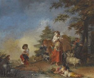 Brieflesende Schaferin Mit Karren by Januarius Zick