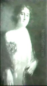 Halbfiguriges Portrait Einer Dame In Gala. by Bernhard Zickendraht