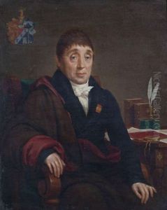 Portrait D'un Homme Noble Assis, Une Armoirie En Haut A Gauche