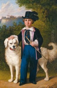 Knabe Mit Seinem Weisen Hund Knabe Mit Seinem Weisen Hund