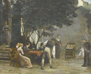 Vornehme Gesellschaft Beim Spiel In Einem Garten Vornehme Gesellschaft Beim Spiel In Einem Garten