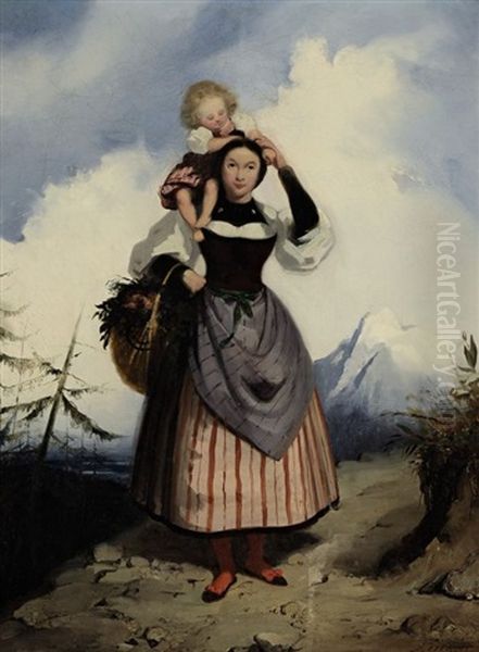 Mutter Mit Kind Auf Einem Gebirgspfad - view 1