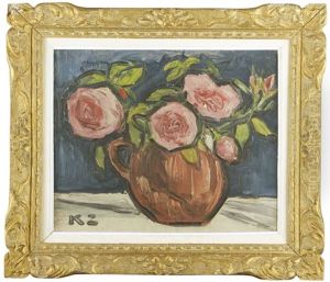 Roses In A Vase by Kazimierz Zieleniewski