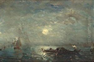 Gondole Au Clair De Lune Sur La Lagune by Felix Ziem