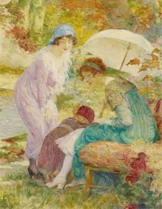 Zwei Damen Mit Kind Im Park by Francois Edouard Zier
