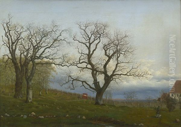 Herbstlandschaft Mit Spazierganger, Im Hintergrund Unwetterstimmung Uber Dem Oresund - view 1