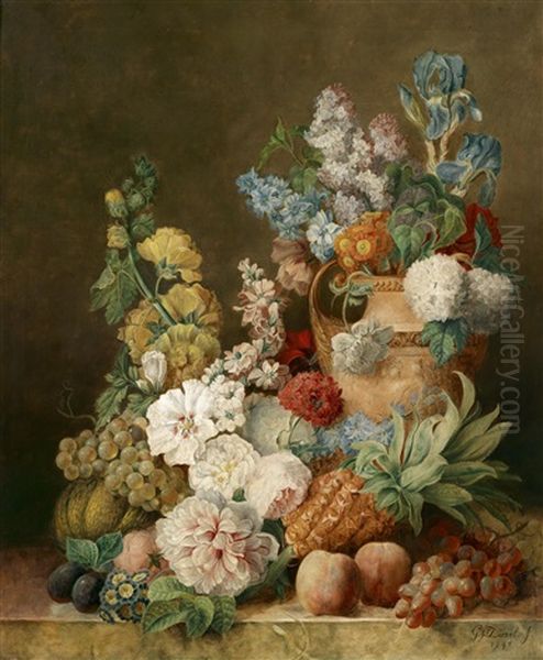 Blumenstuck Mit Ananas Und Kurbis - view 1
