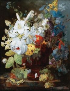 Nature Morte Au Bouquet De Fleurs Sur Un Entablement