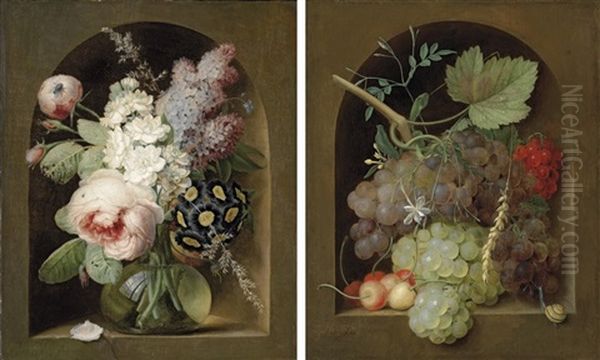 Roses, Hyacinth And Other Flowers In A Glass Vase (+ Another; Pair) - view 1