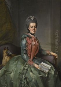 Portrait Of Frederika Sophia Wilhelmina Of Prussia, Princess Of Orange (1751-1820), Three-quarter-length Seated, In A Green Dress With Red Bodice, Holding An Open Book, With Her Dog