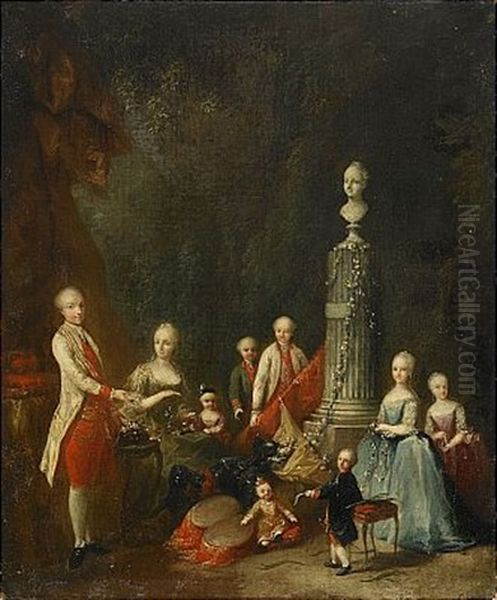 Portratt Av Kejsarinnan Maria Theresia Av Osterrike Och Hennes Son Den Samregerande Kejsaren Josef Ii Samt Flera Av Hennes Ovriga Barn - view 1