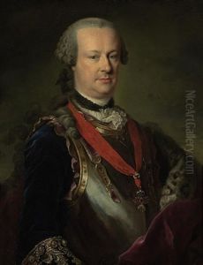 Portrait Of A Military Commander In A Steel Cuirass, A Blue Coat With Gold-embroidered Cuffs And Fur-lined Mantle by Johann Georg Ziesenis