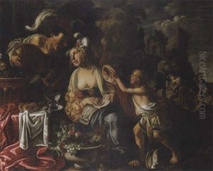 A Courtesan Singing Accompanied Bya Lutenist, A Boy Approaching With A Conch, Dives And Lazarus Beyond