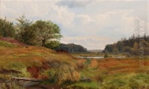 View Of A Meadow With Cows And A Lake - view 1