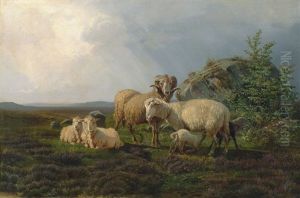 Schafe Auf Einer Heidewiese Bei Einem Findling by Vilhelm (Joh. V.) Zillen