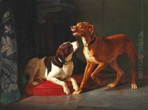 Two Hunting Dogs, One With A Crowned Monogram Ff On It's Collar For Frederik Viii