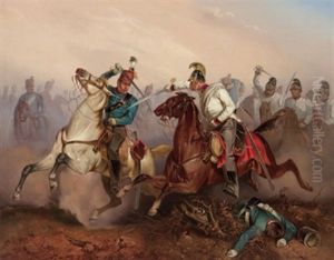 Gefecht Zwischen Kaiserlich Osterreichischen Dragoner Und Ungarischen Honvedhusaren by Antonin Zimmer
