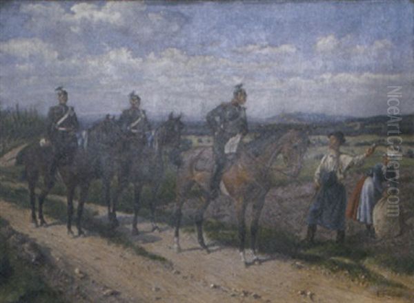 Prussian Cavalry Officers With Peasants - view 1