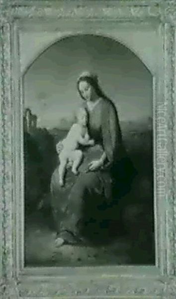 Madonna Mit Kind Vor Sudlicherlandschaft Mit Einer Ruine Links - view 1