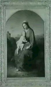 Madonna Mit Kind Vor Sudlicherlandschaft Mit Einer Ruine    Links by Franz Xaver Zimmer