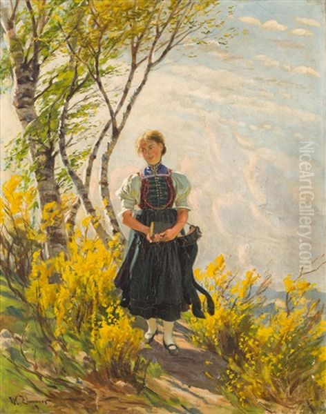 Madchen Auf Dem Heimweg Im Bluhenden Ginster - view 1