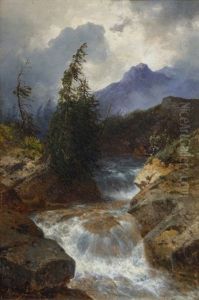 Felsiger Gebirgsbach Bei Sturmischem Wetter by August Albert Zimmermann
