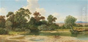 Open Landscape With The Alpine Foothills And Stream by August Albert Zimmermann