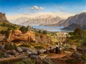View Of Bellagio At Lake Como by August Albert Zimmermann