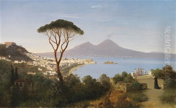 Blick Vom Posillipo Auf Die Weite Bucht Von Neapel Mit Rauchendem Vesuv - view 1