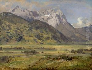 Blick Aus Der Gegend Von Krun Auf Die Alp- Und Die Zugspitze