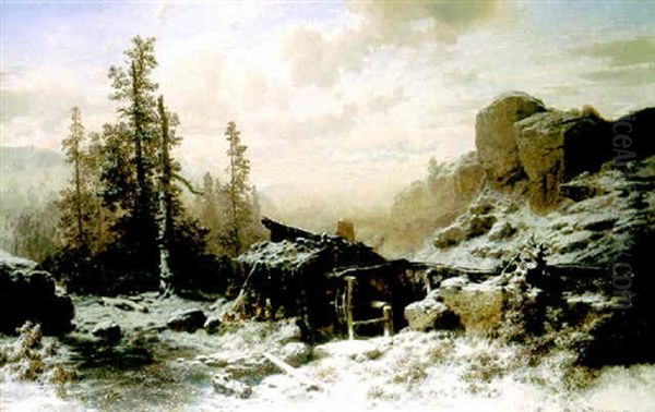 Mill In A Mountainous Winter Landscape - view 1