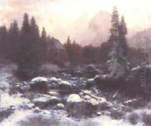 Winterliche Gebirgslandschaft Mit Vereistem Fluss - view 1