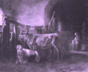 Cows In A Barn by August Robert Zimmermann