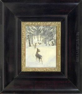 Rehe In Einem Winterwald by Carl Zimmermann