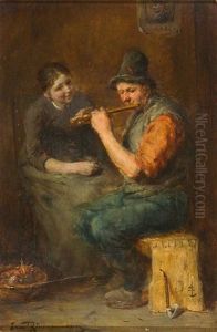 Bauer Mit Querflote Und Ihm Lauschende Bauerin by Ernst Karl Georg Zimmermann