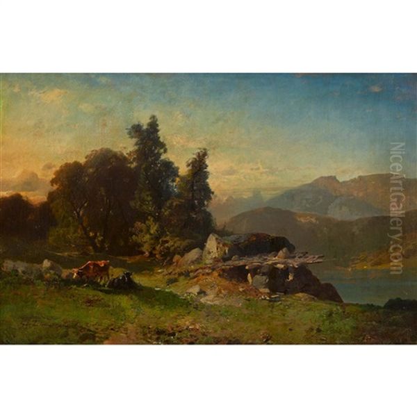 Weidende Kuhe Oberhalb Eines Bergsees - view 1