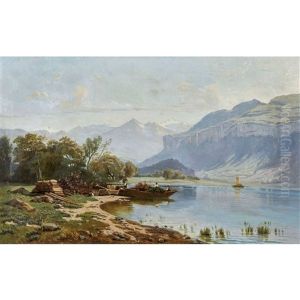 Sommerliche Uferpartie Bei Brienz by Friedrich Zimmermann